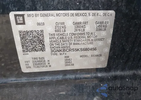 2019 Chevrolet Blazer из США, поврежденный, VIN 3GNKBCRS5KS680456